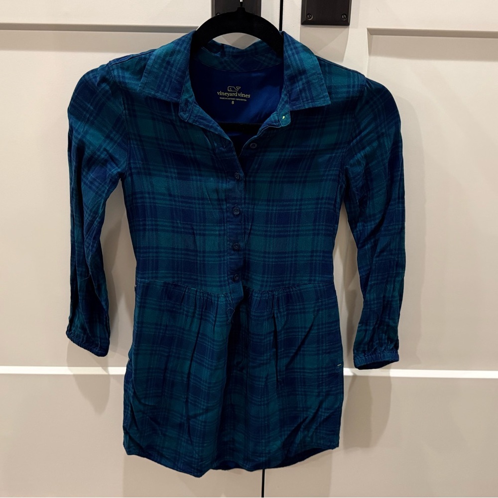 Vineyard Vines Girls’ Plaid Button-Up Shirt Dress, Sz 8